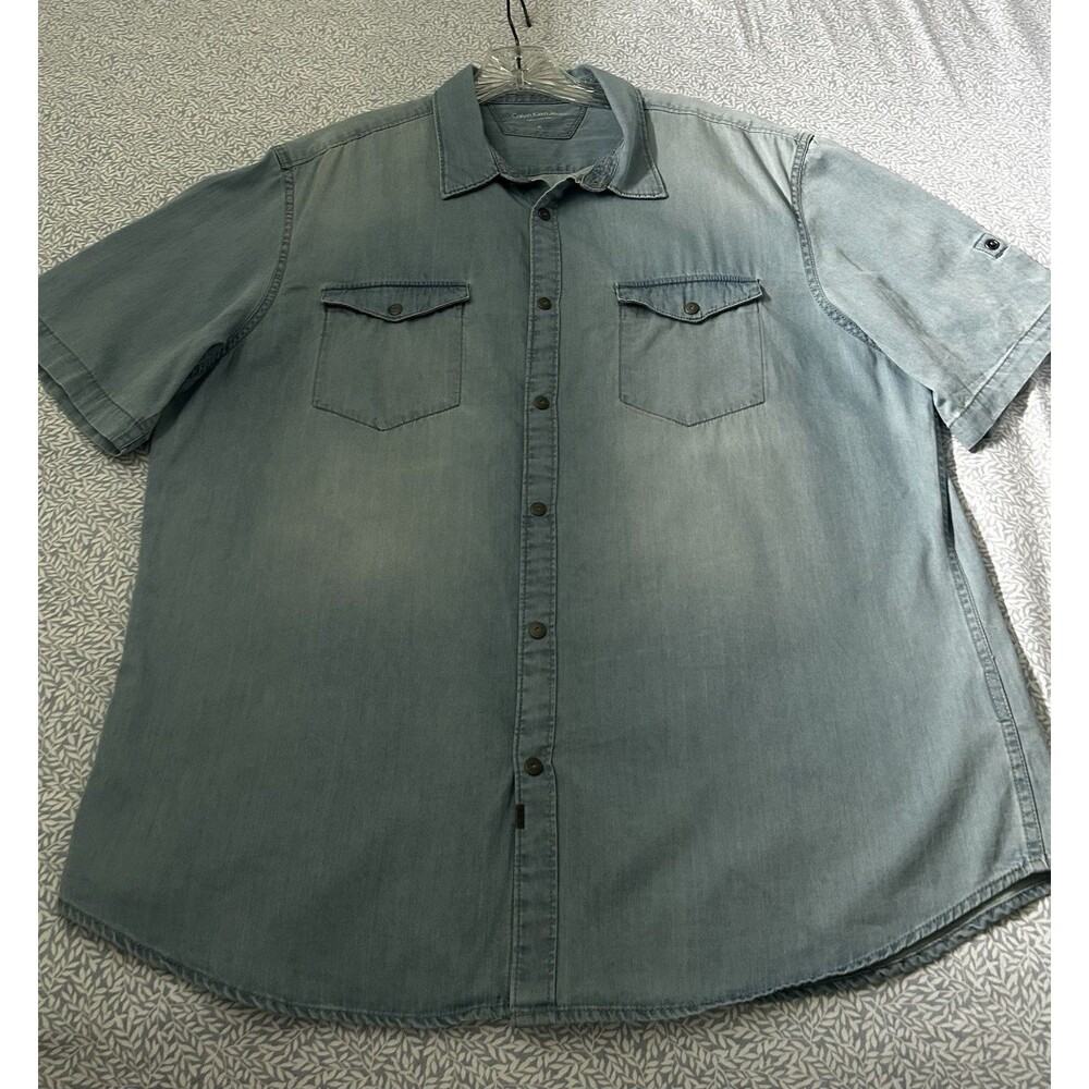 Men’s Calvin Klein All Cotton   Short Sleeved Shirt With Optional Roll Size XL